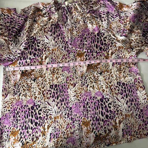 EE:Some Animal Print Shirt Bubble Sleeve Ruffle Collar Women's Size Large NWT - Picture 10 of 12